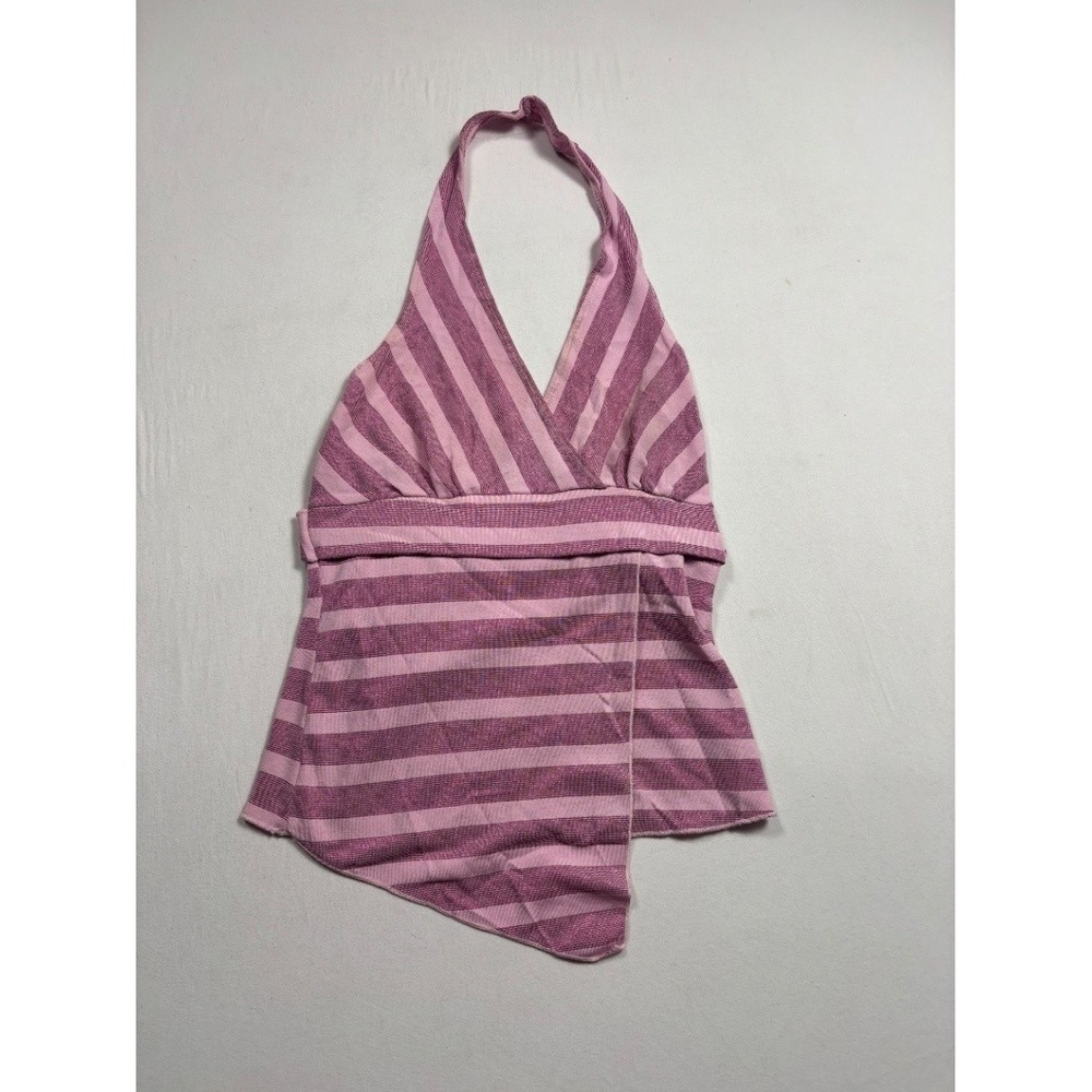 Wet Seal Women's Small Striped Halter Tank Top Pink Mauve Asymmetrical